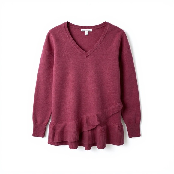 Isaac Mizrahi LIVE! Sweaters - Isaac Mizrahi Pink Cashmere V-Neck Ruffle Peplum Sweater | Women’s Size M